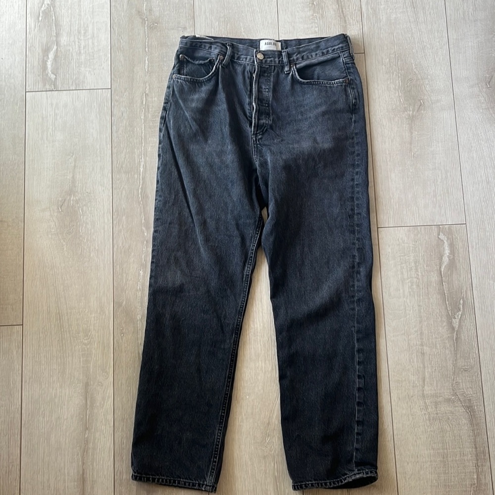 AGOLDE SZ 28 BLACK DENIM HIGH WAIST LOOSE FIT JEAN PERFECT CONDITION BUTTON FLY